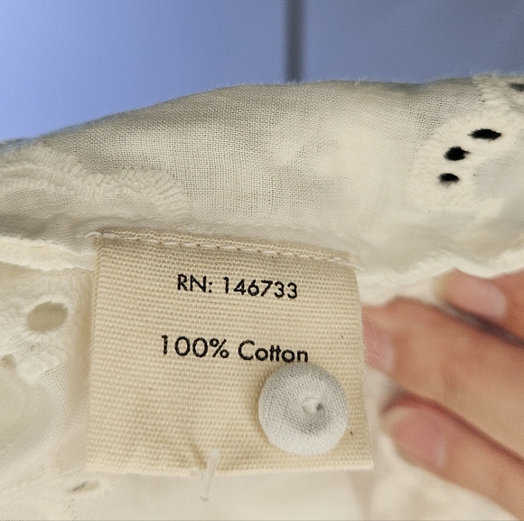 MIRTH Ivory Sheer Floral Embroidered Button Front Peasant Blouse - Picture 8 of 9